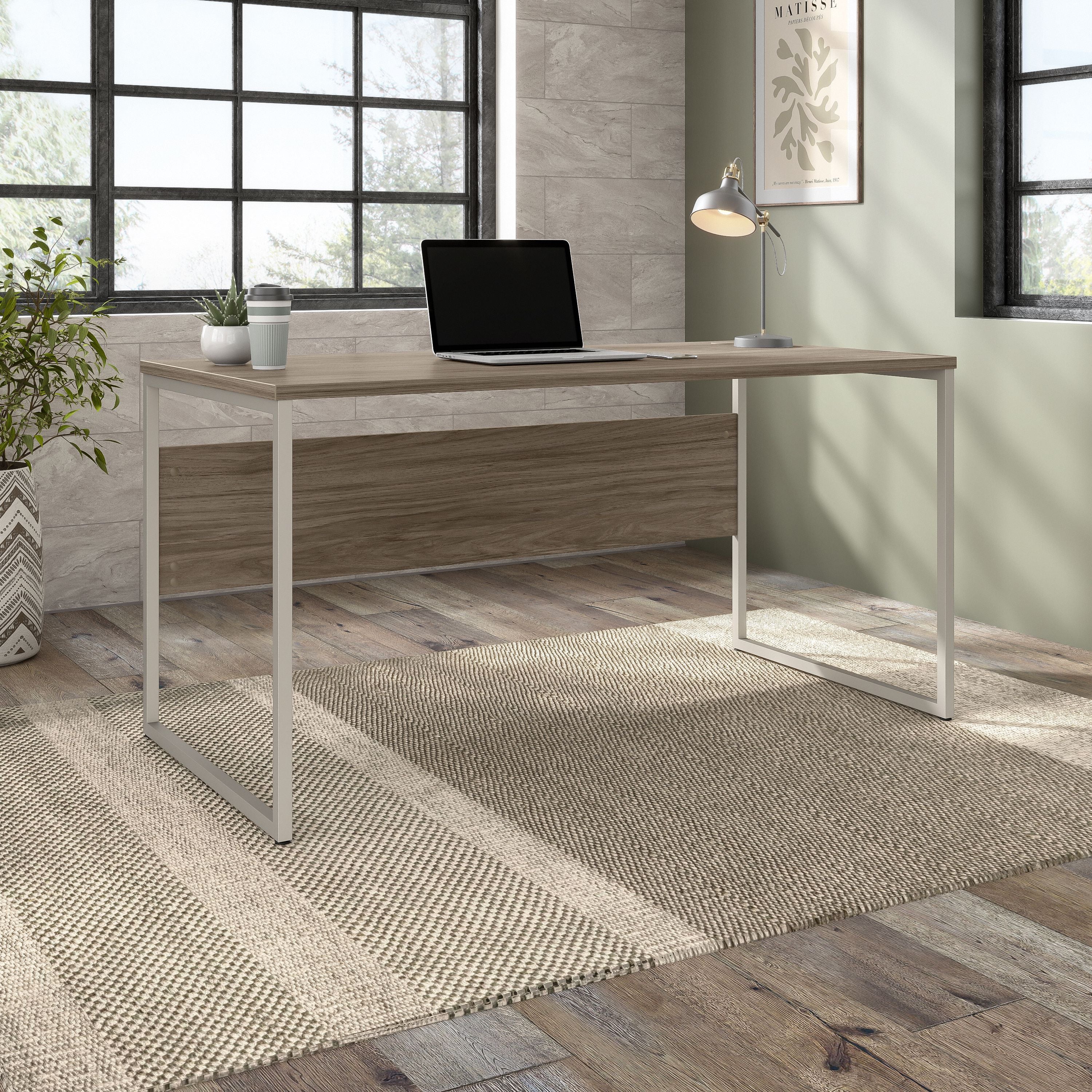 Bush Business Furniture Hybrid 60W x 30D Computer Table Desk with Metal Legs in Modern Hickory - 59.45" Width x 29.37" Depth x 29.91" Height