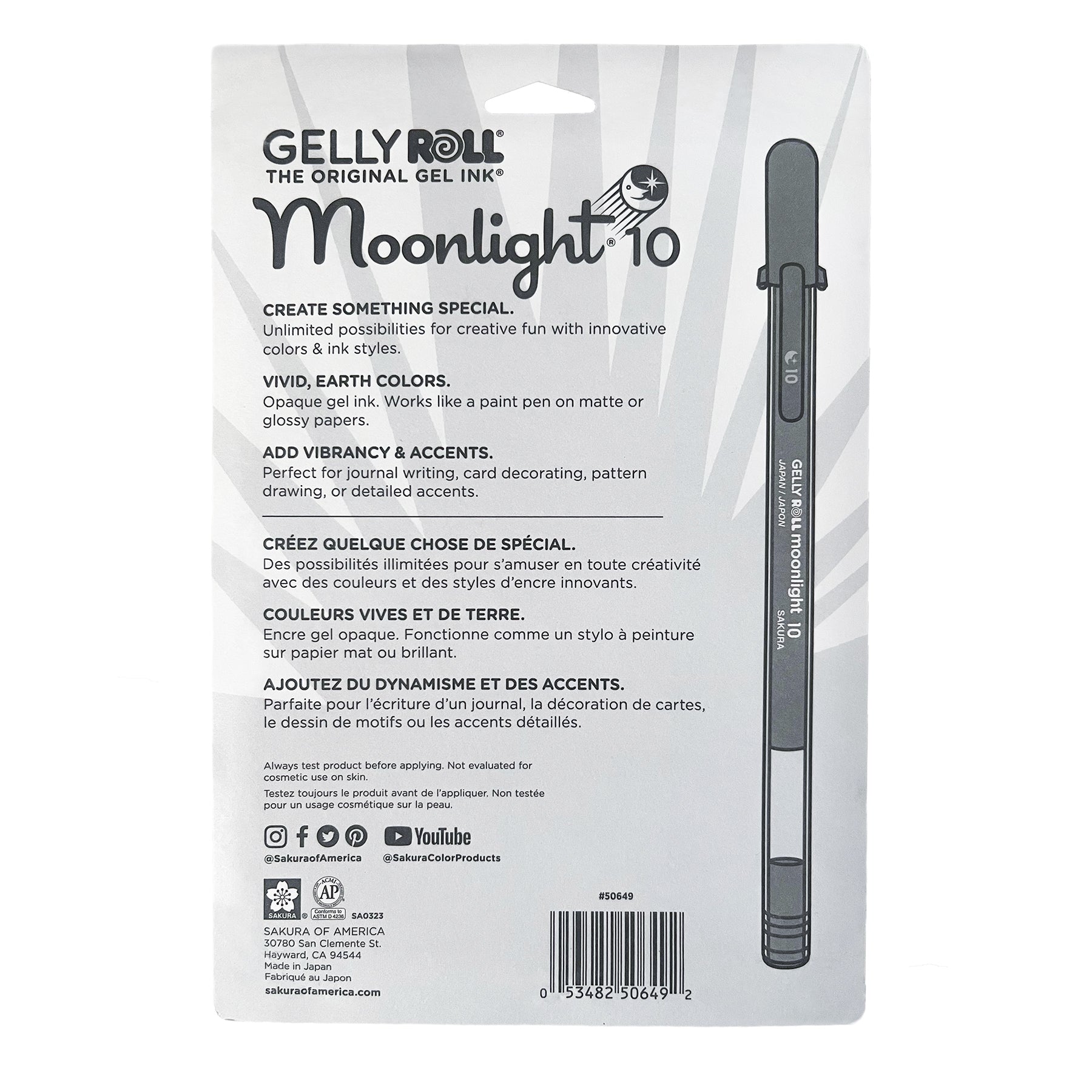 Moonlight Gel Pens, 10 Bold Point, Twilight & Daylight Colors, 10-Pack, Blister Card