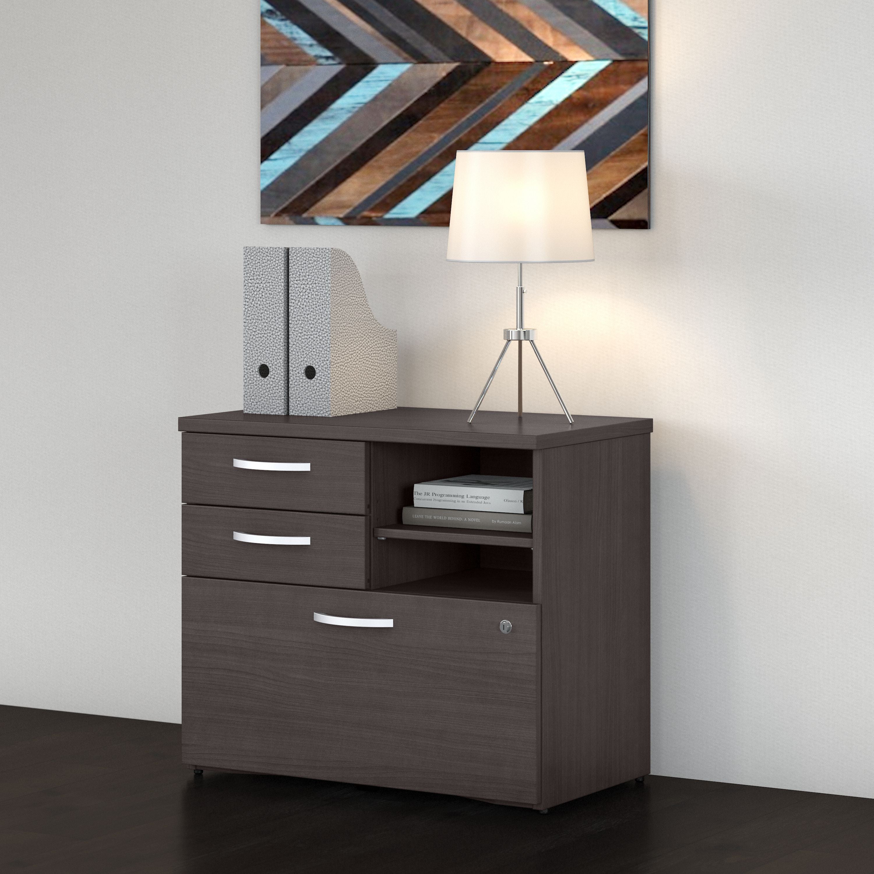 Bush Business Furniture Studio C Office Storage Cabinet with Drawers and Shelves in Storm Gray - 29.72" Width x 16.93" Depth x 25.98" Height