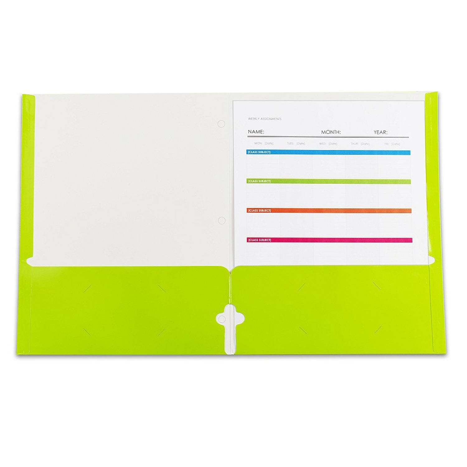 2-Pocket Laminated Paper Portfolios with 3-Hole Punch, Lime Green, Box of 25