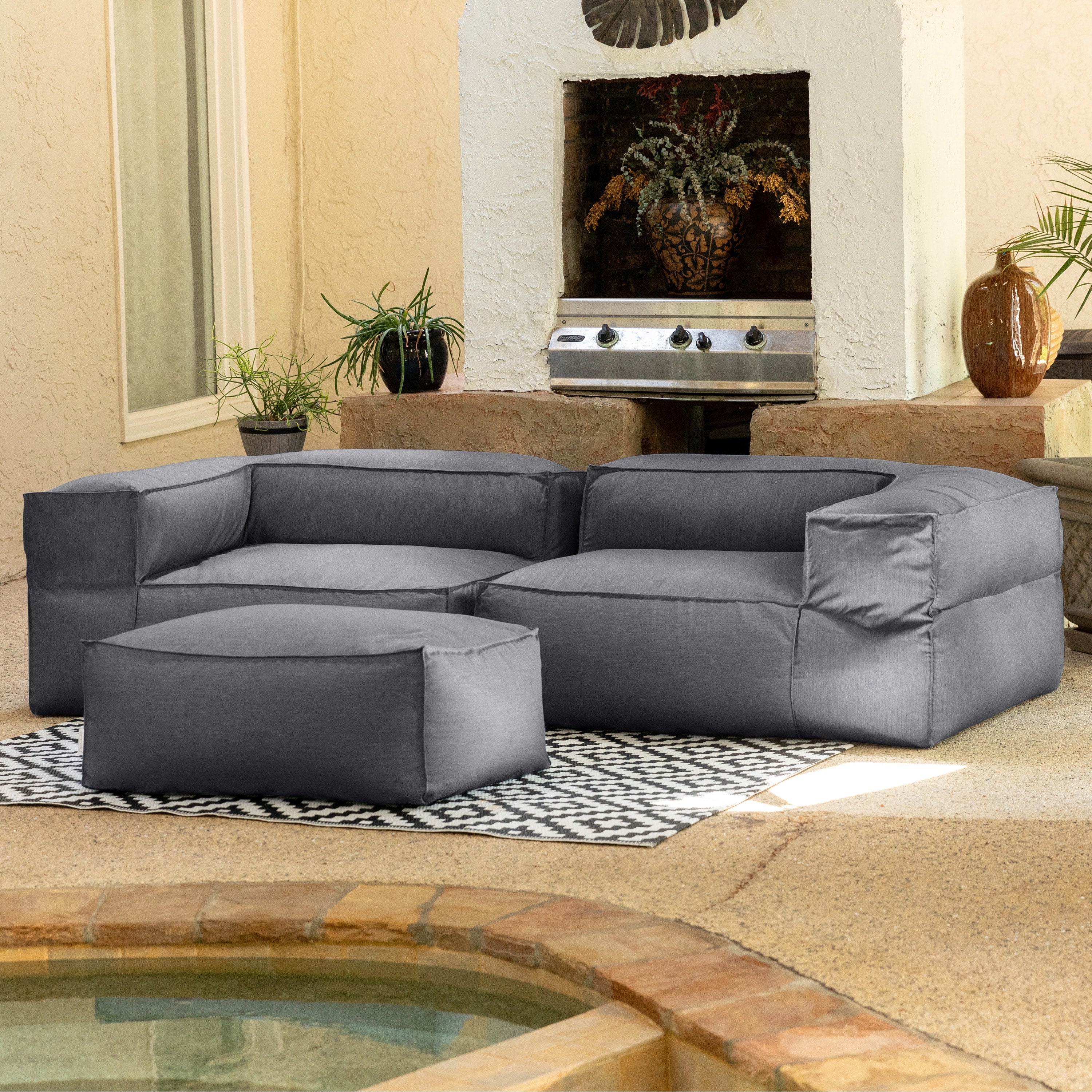 Baya Outdoor Ottoman - Sunbrella, Charcoal
