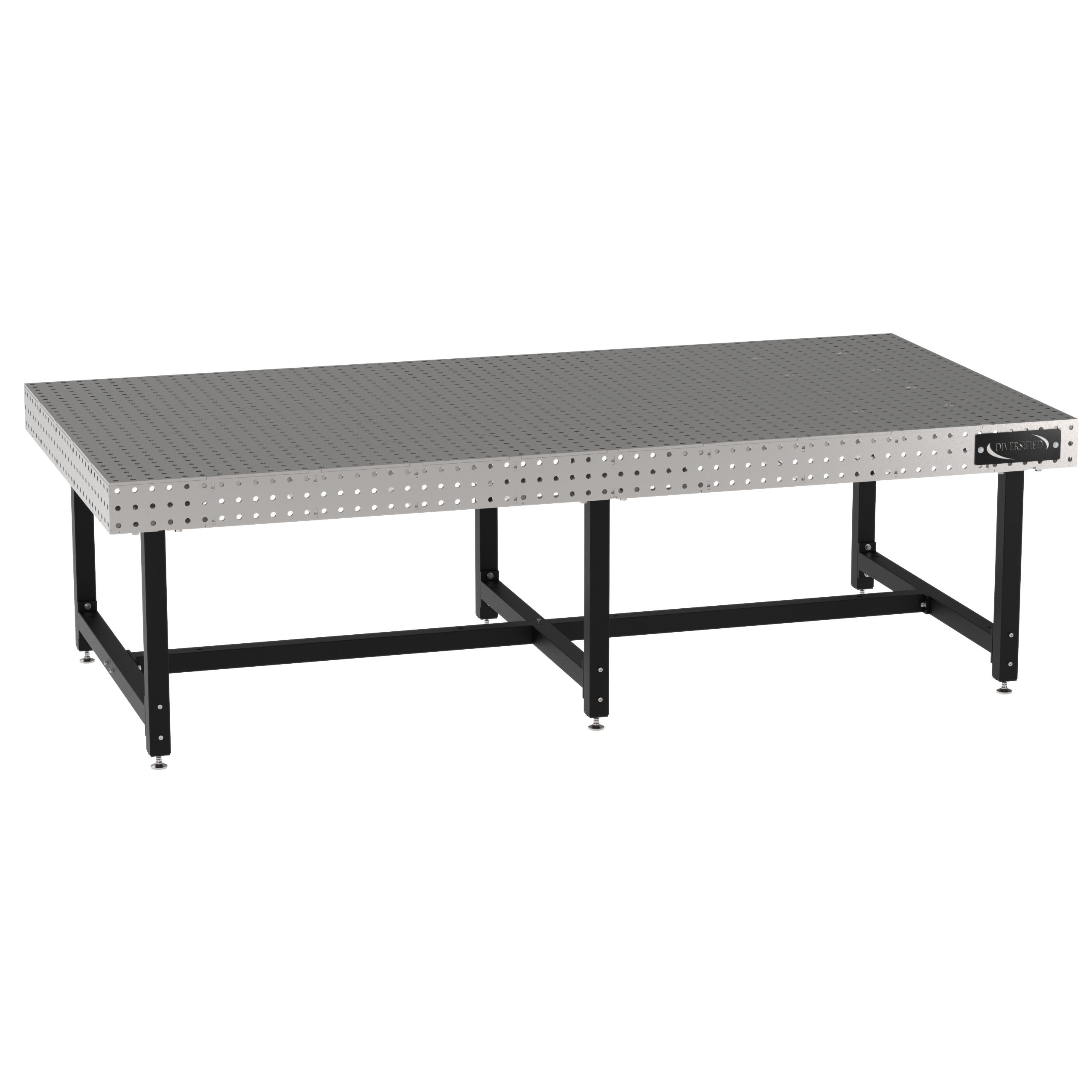Welding Fixture Table, Fixed Height, 36"H x 120"L x 60"D, 1/4" Carbon Steel Top, Six Black Powdercoat Legs, Self-Leveling Feet