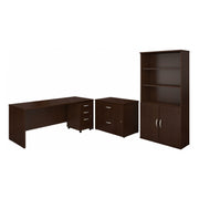 Bush Business Furniture Series C 72W Office Desk with Bookcase and File Cabinets in Mocha Cherry - 71.1" Width x 29.37" Depth x 72.8" Height