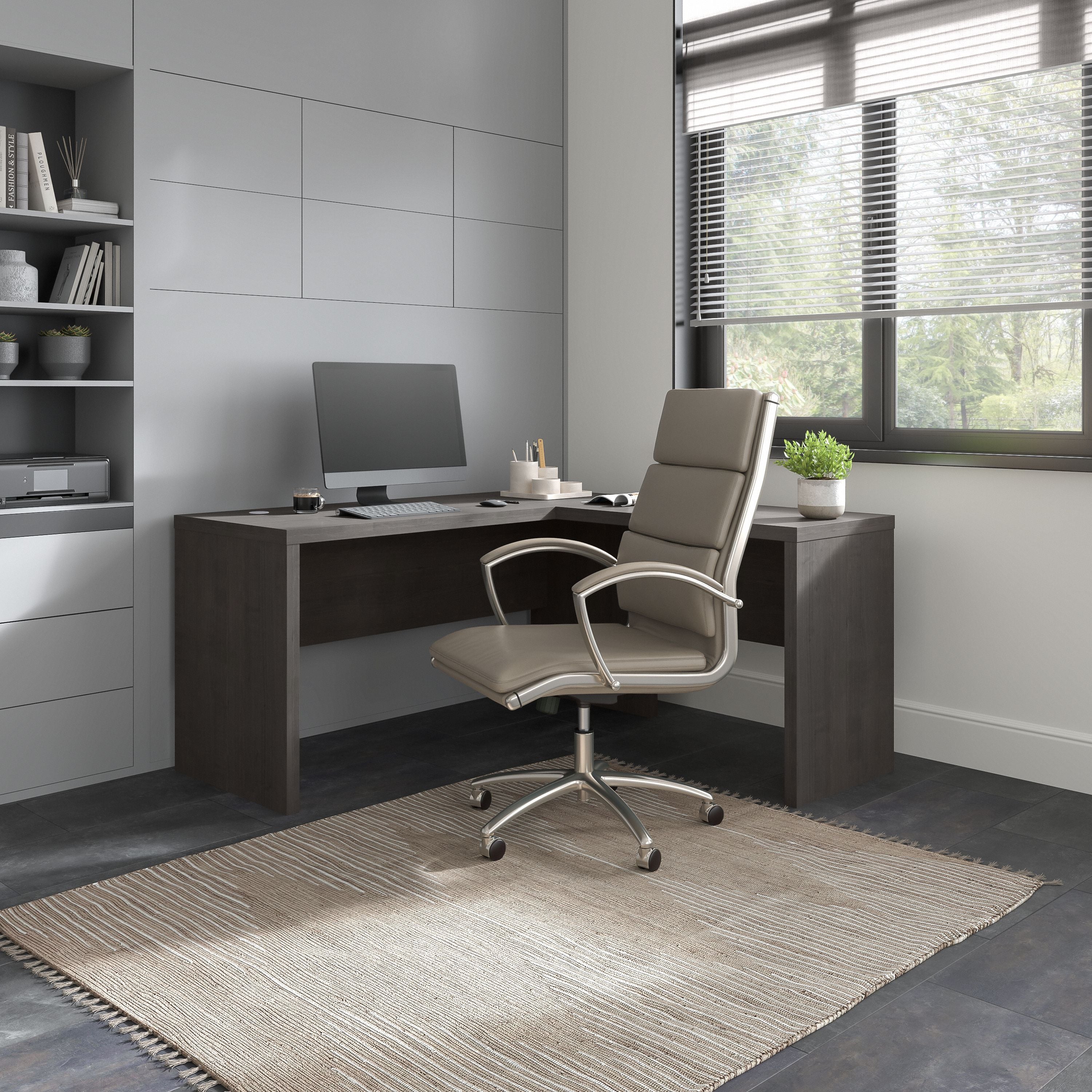Bush Business Furniture Echo L Shaped Desk in Charcoal Maple - 60" Width x 59.84" Depth x 30" Height