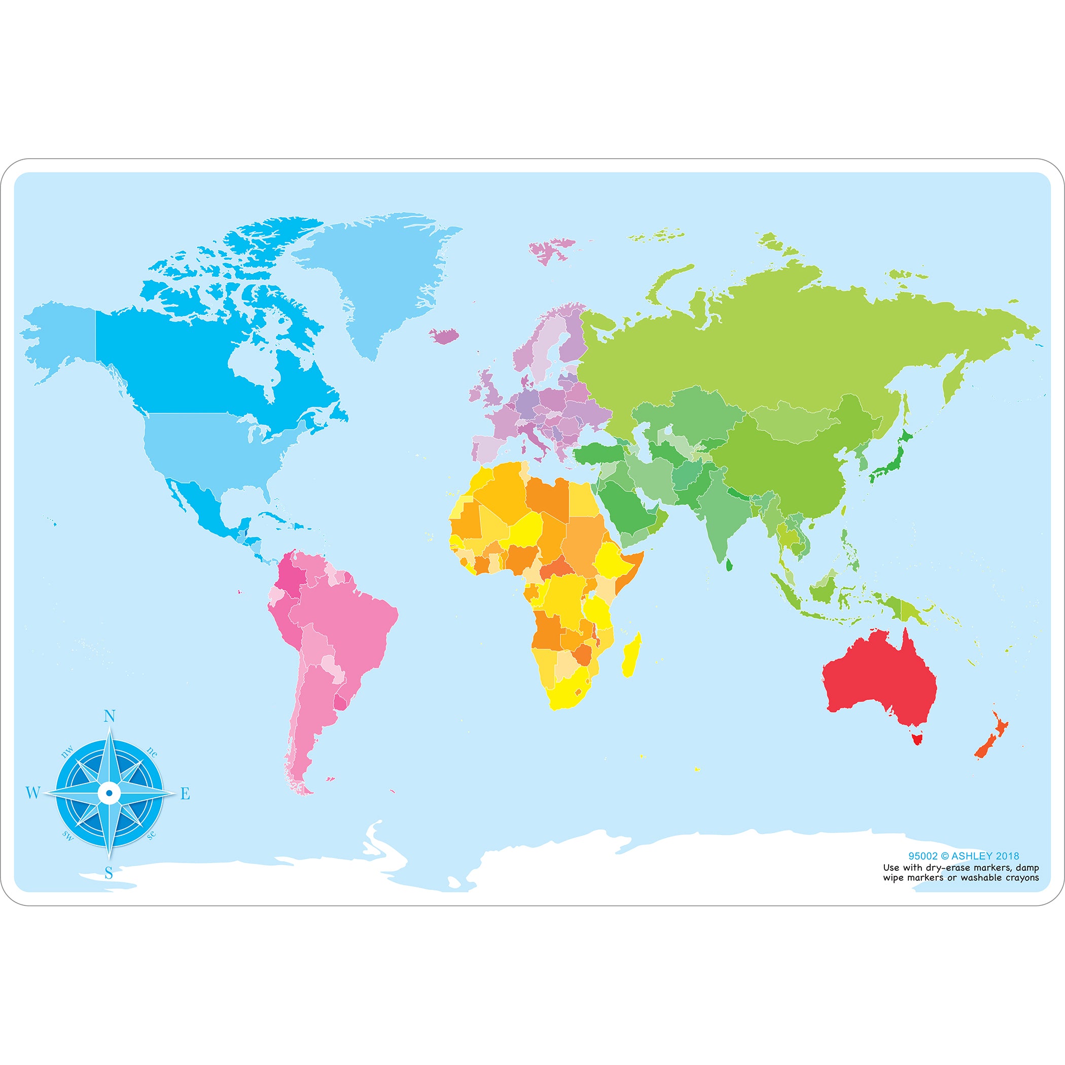 Smart Poly™ Learning Mat, 12" x 17", Double-Sided, World Basic Map