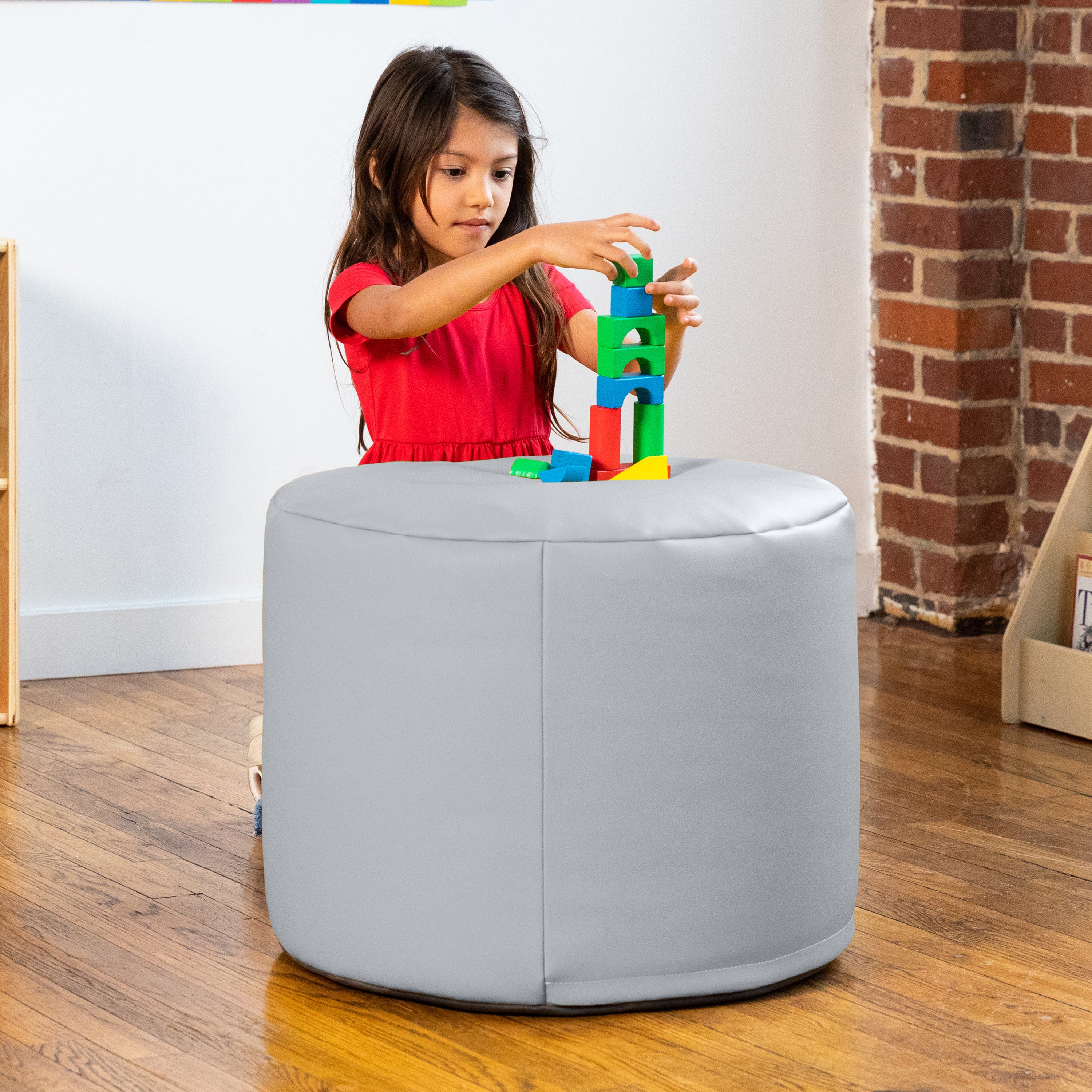 Jaxx Mallo Modular Pouf Classroom Bean Bag Seat, Premium Vinyl - Submarine Grey