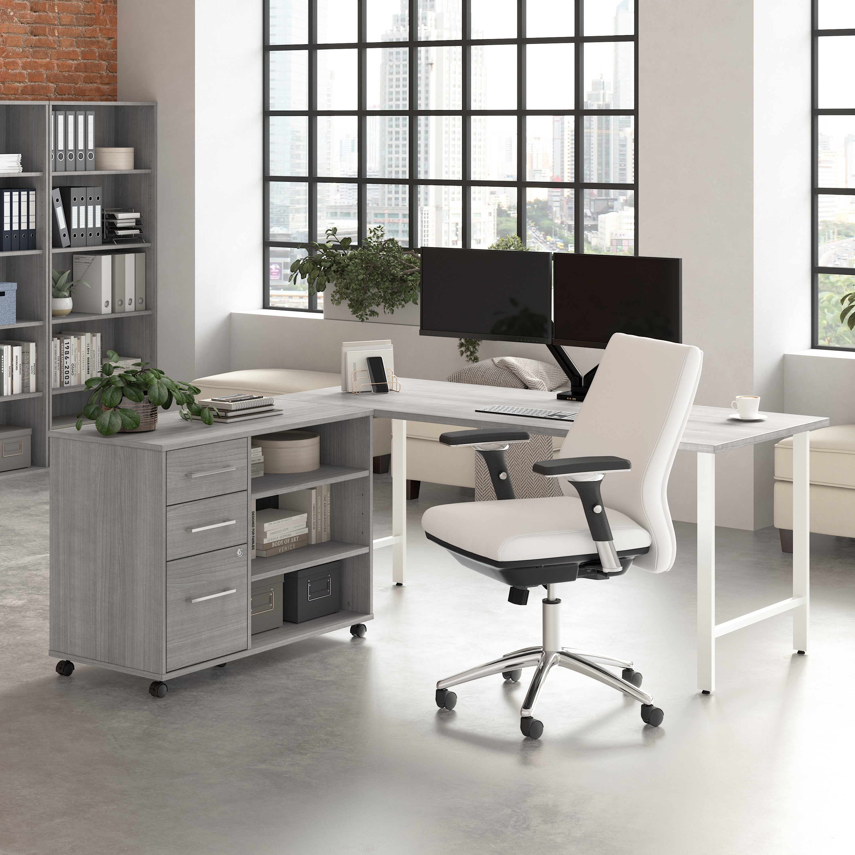 Bush Business Furniture Hustle 72W x 30D Computer Desk and Storage Cabinet with Drawers and Shelves in Platinum Gray - 71.02" Width x 29.37" Depth x 30.07" Height