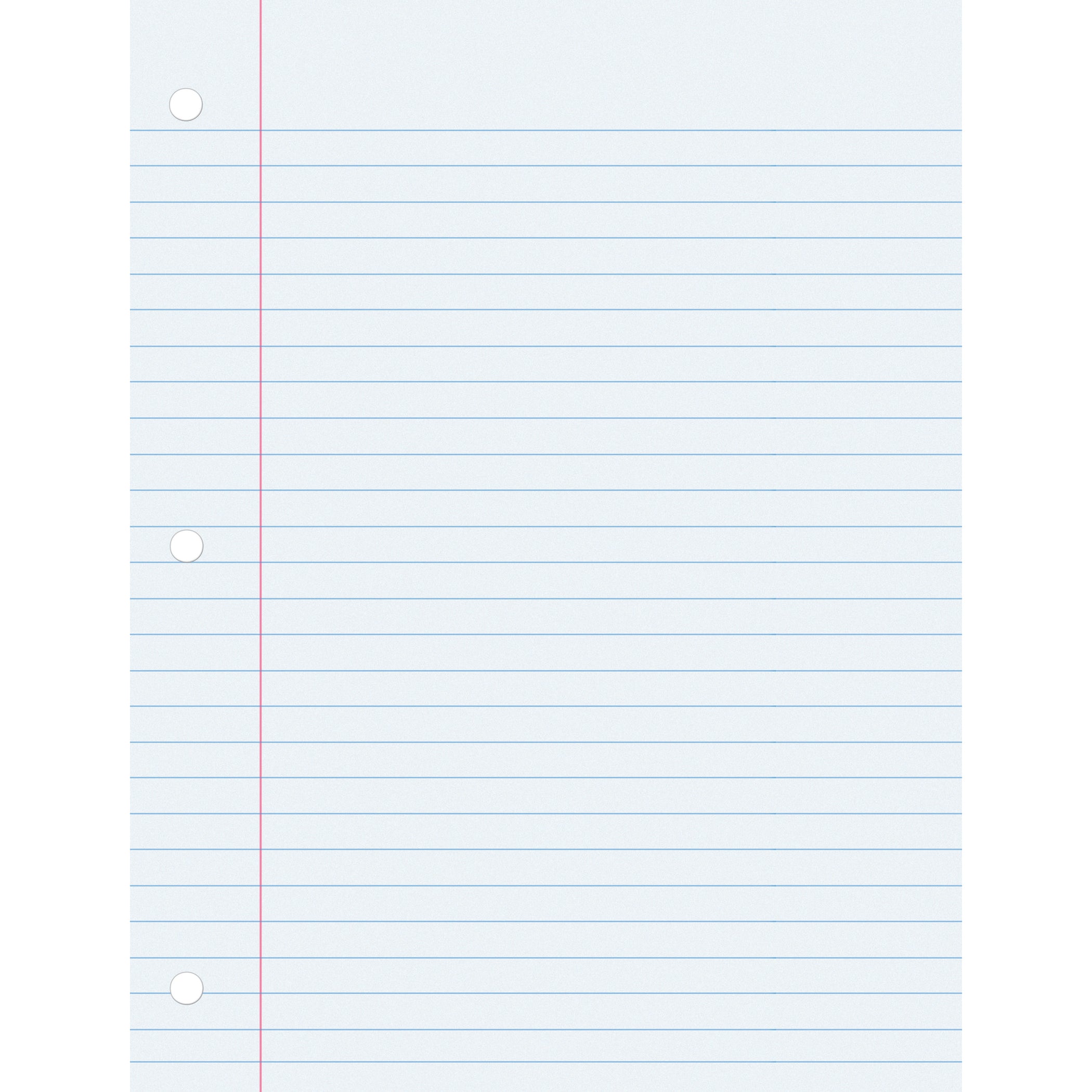 Filler Paper, White, 3-Hole Punched, Red Margin, 3/8" Ruled, 8" x 10-1/2", 150 Sheets