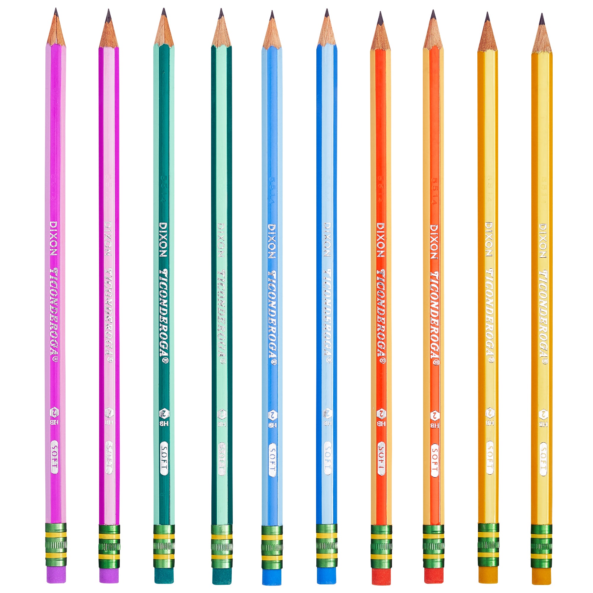 Pencils, #2 Soft, Neon Stripes, Presharpened, Pack of 10