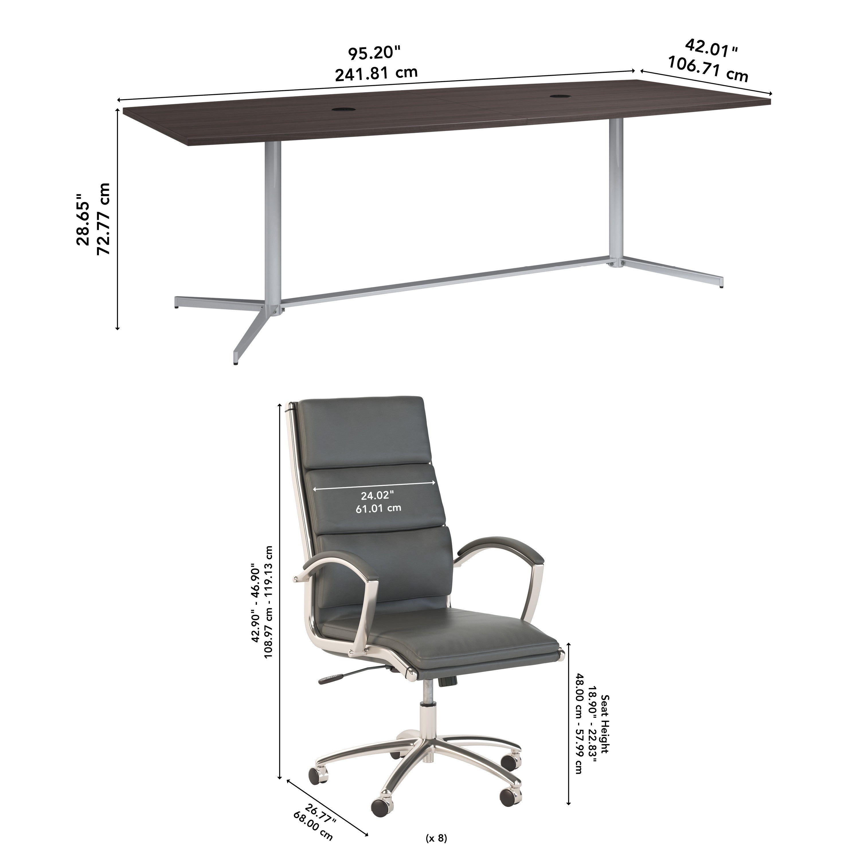 Bush Business Furniture 96-inch Office Conference Table with Chairs in Storm Gray - 42.01" Width x 95.2" Depth x 42.91" Height