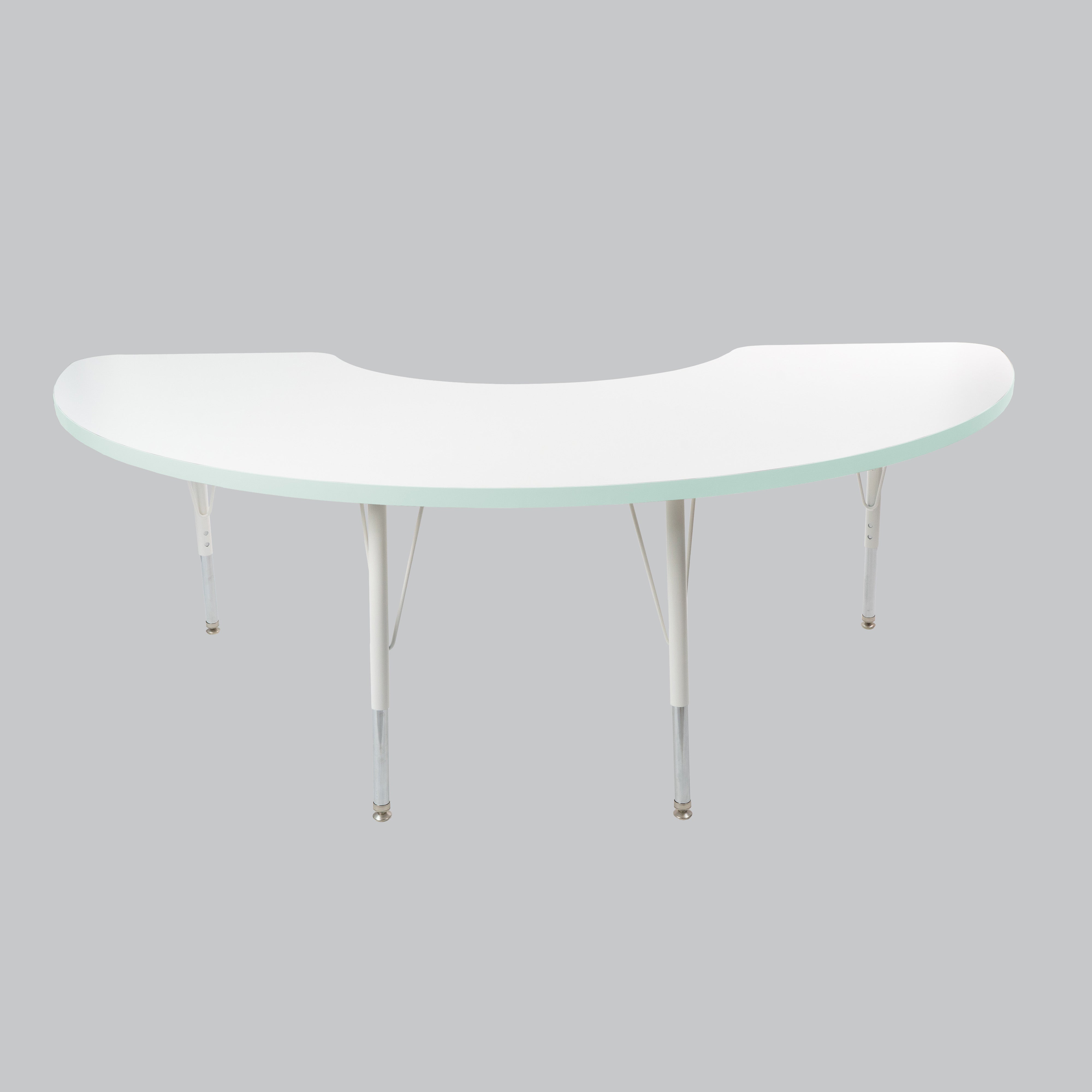 36" x 72" Half Moon Thermofused Activity Table with Adjustable Standard Swivel Glide Legs - White/Seafoam/White