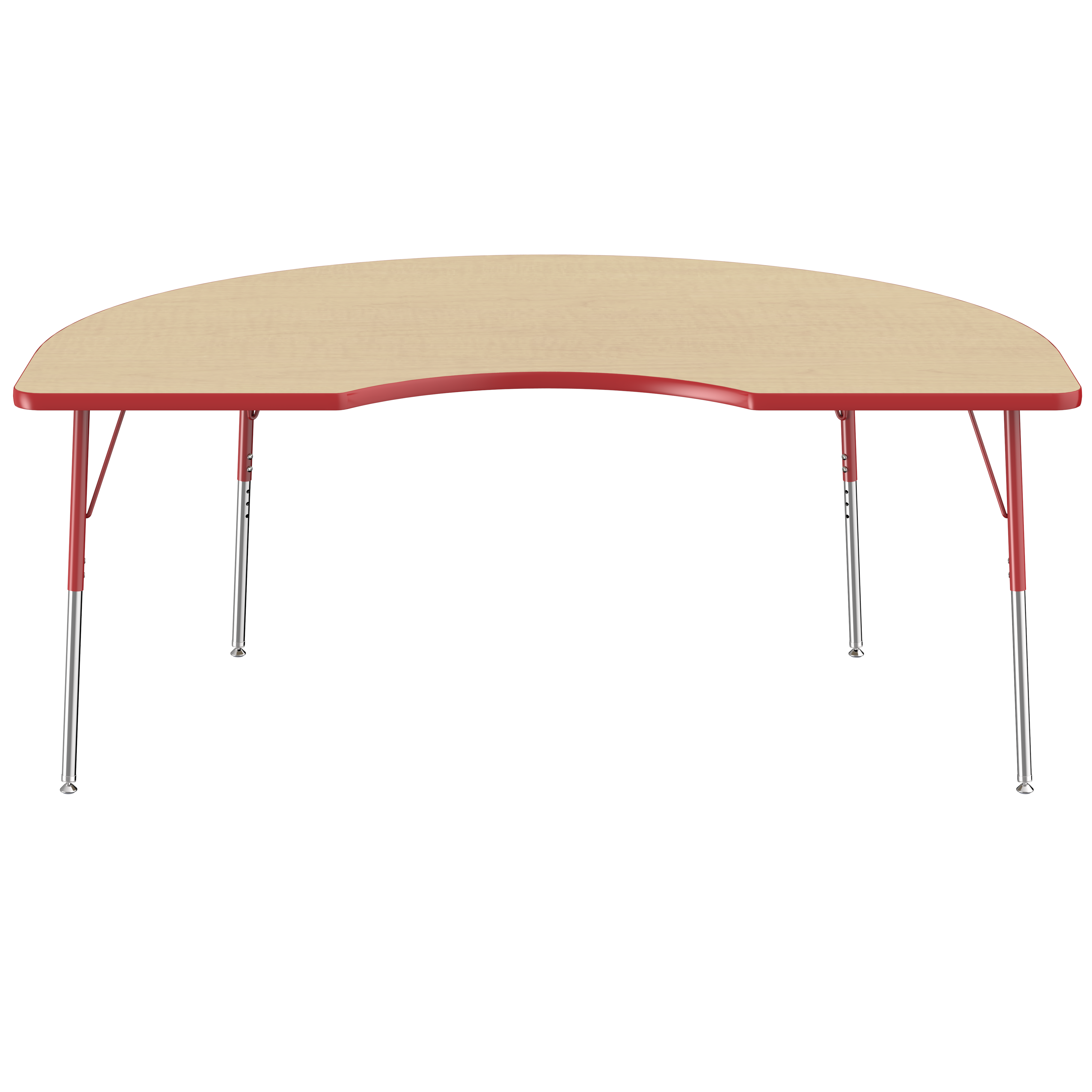 48" x 72" Kidney T-Molding Activity Table with Adjustable Standard Swivel Glide Legs - Maple/Red