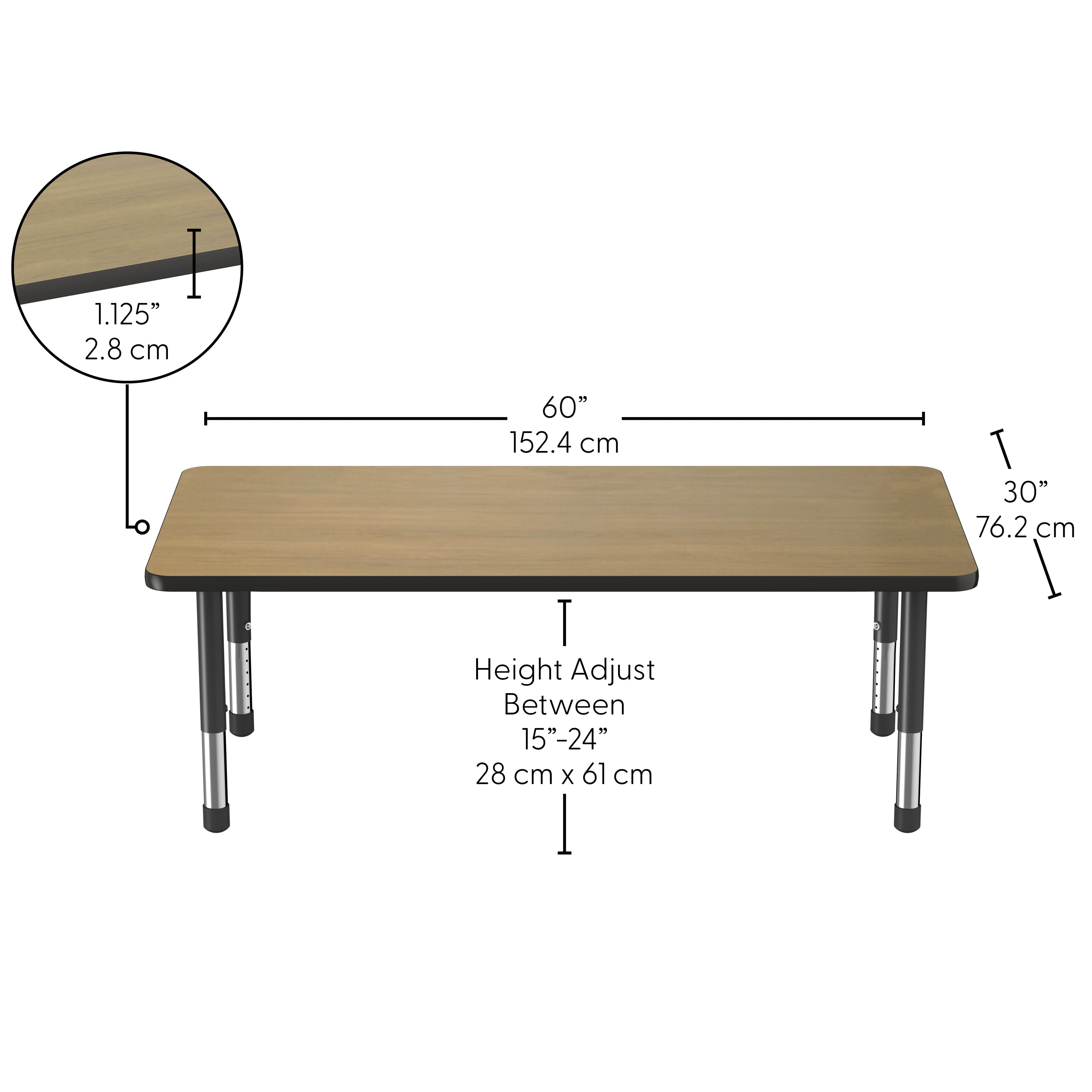 30" x 60" Rectangle Thermofused Activity Table with Adjustable Chunky Legs - Pasadena Oak/Black