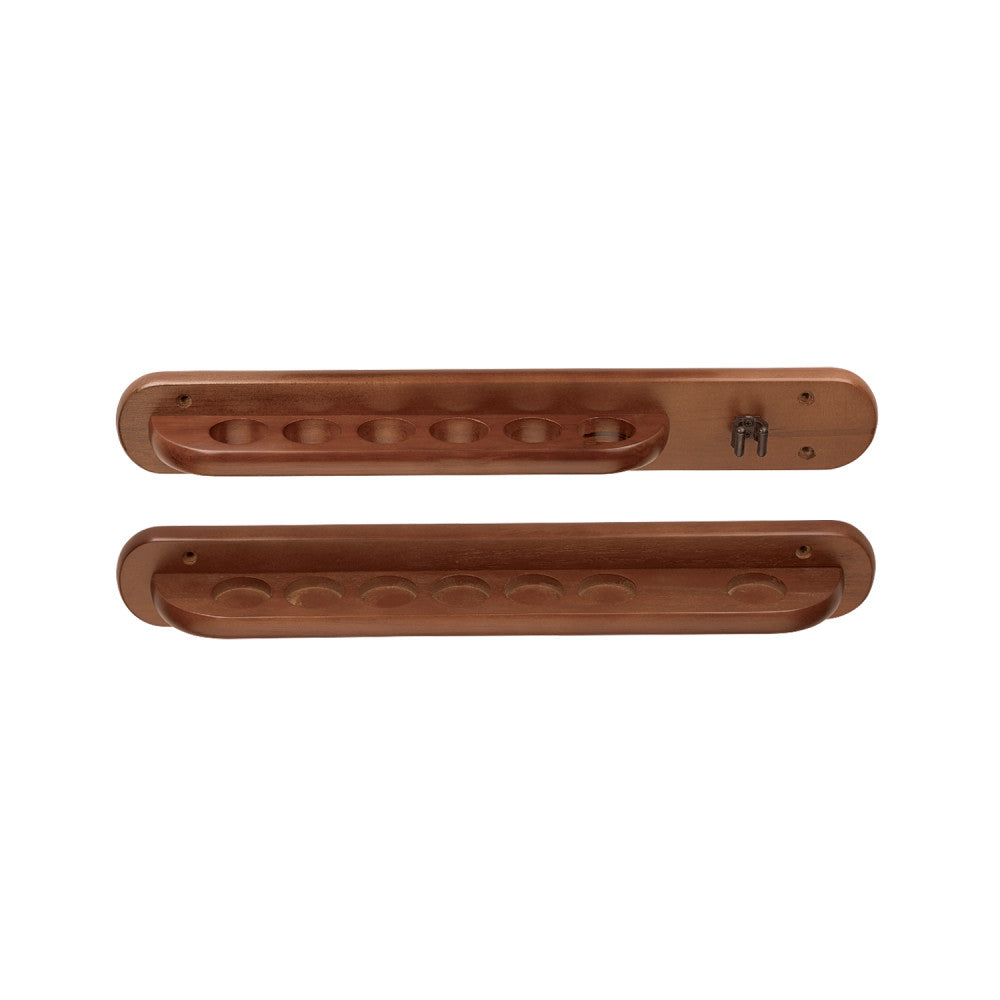 6-Cue Wall Rack w/Bridge Clip, Old World Mahogany