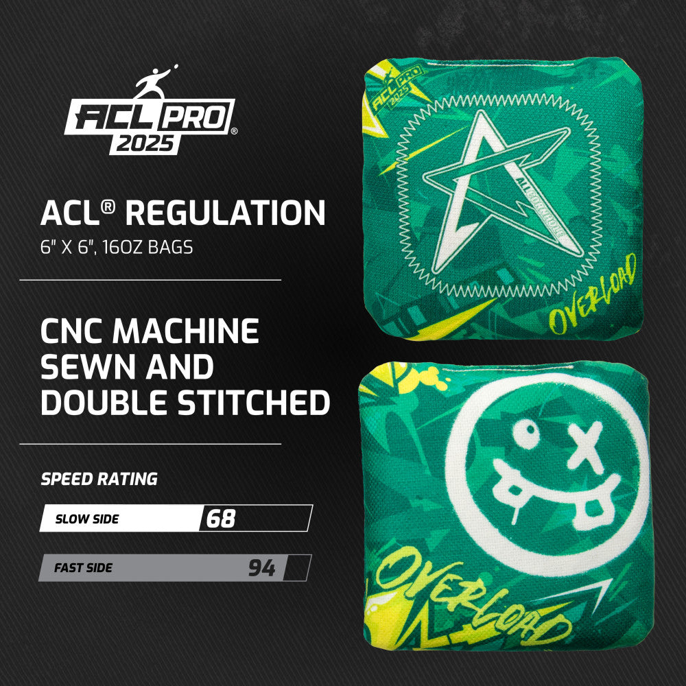 ACL PROFESSIONAL "OVERLOAD Green Spark" Replacement Bean Bags, 4-Pack W/ Carry Bag