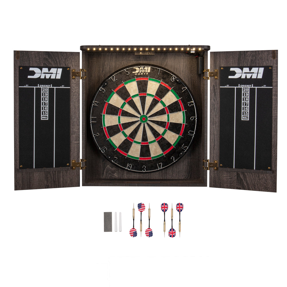 DMI Sports Paris Lighted Dartboard Cabinet Set