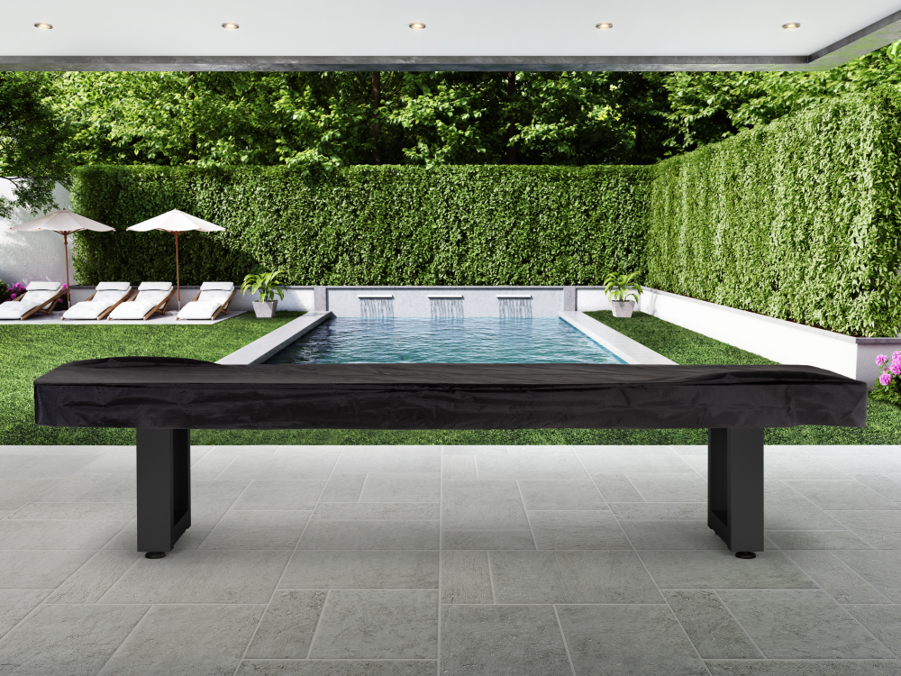 American Heritage® Lanai 12' Outdoor Shuffleboard Table with Cover, Obsidian Black