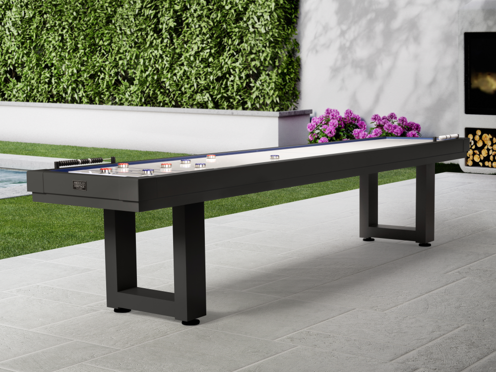 American Heritage® Lanai 12' Outdoor Shuffleboard Table with Cover, Obsidian Black