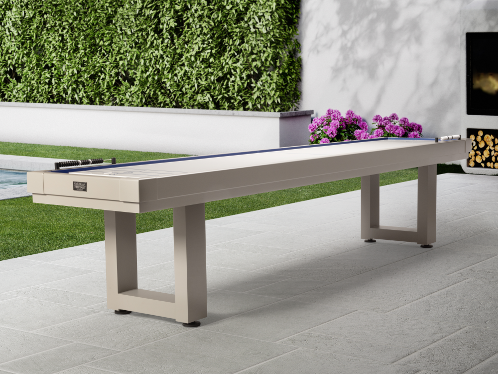 American Heritage® Lanai 9' Outdoor Shuffleboard Table with Cover, Oyster Grey