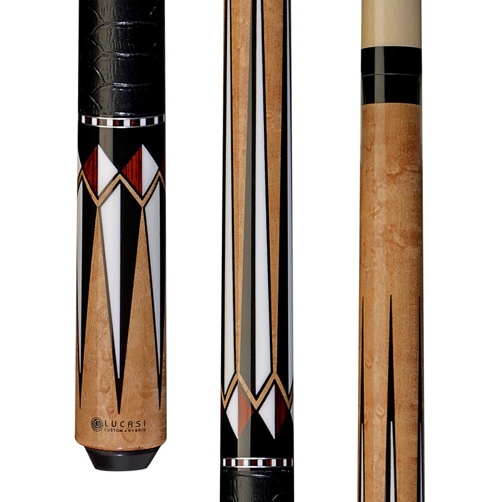 Lucasi Custom Antique Birdseye & Black/Imitation Bone Cue with Embossed Leather Wrap
