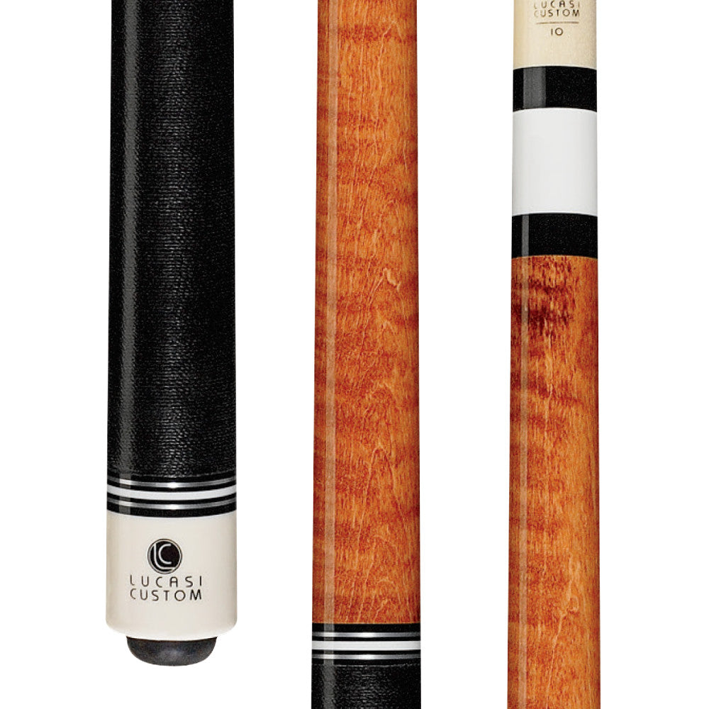 Lucasi Custom Antique Stained Curly Maple Cue with Black Linen Wrap