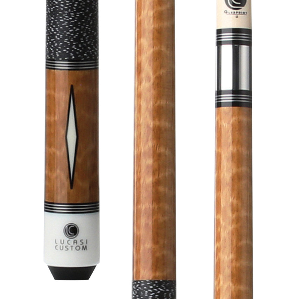 Lucasi Custom Exotic Apitong Diamond Series Cue with Black/White Linen Wrap