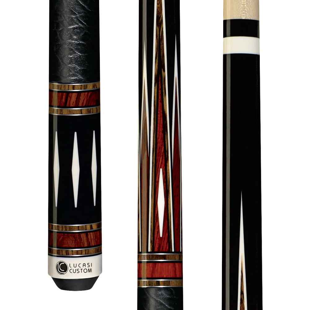 Lucasi Custom Midnight Black & Cocobolo/Bocote Cue with Embossed Leather Wrap