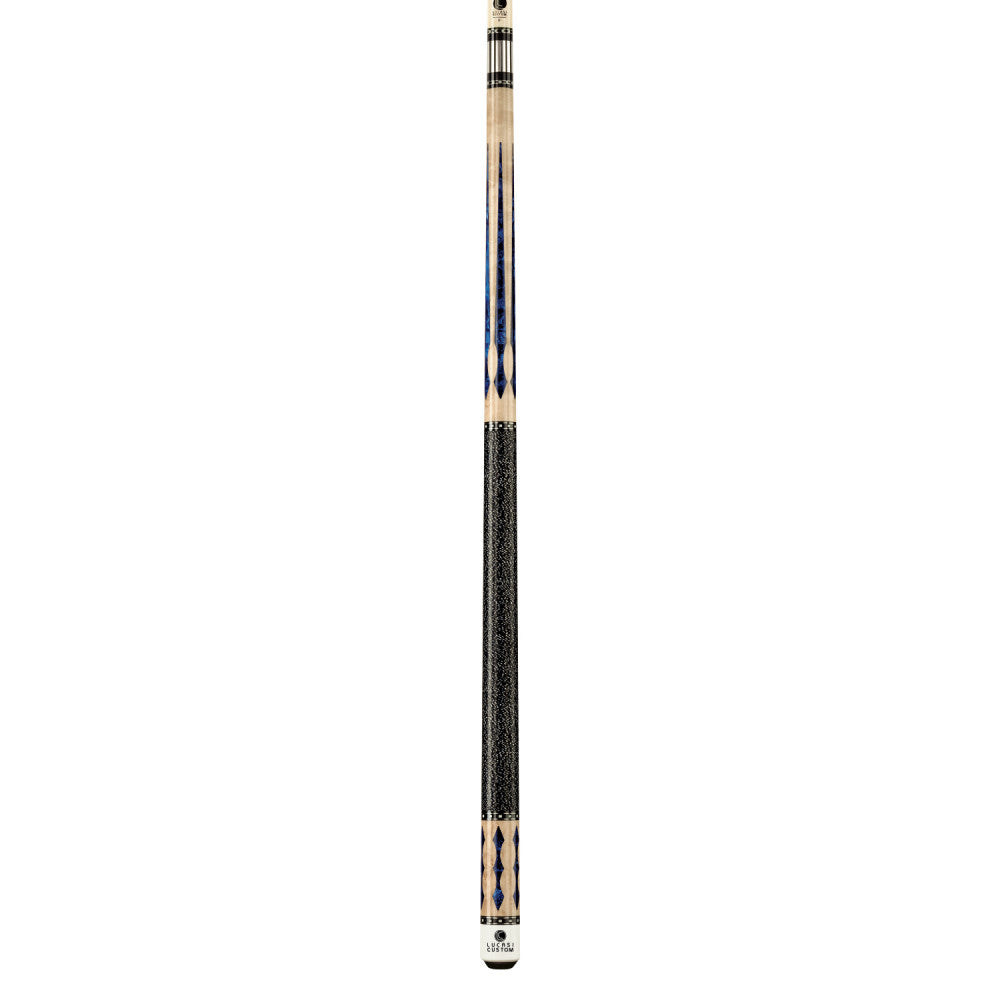 Lucasi Custom Natural Birdseye/Blue Luster Cue with Black & White Linen Wrap