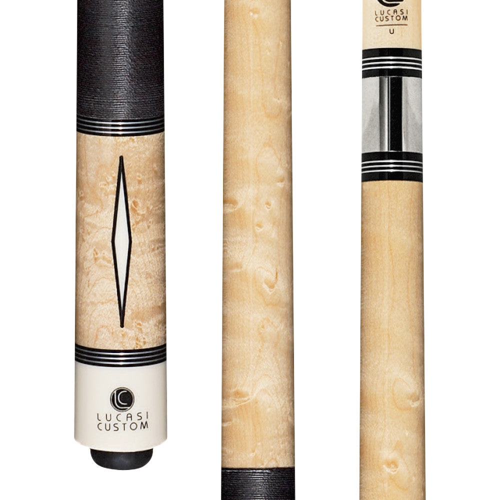 Lucasi Custom Natural Diamond Series Cue with Black/White Linen Wrap