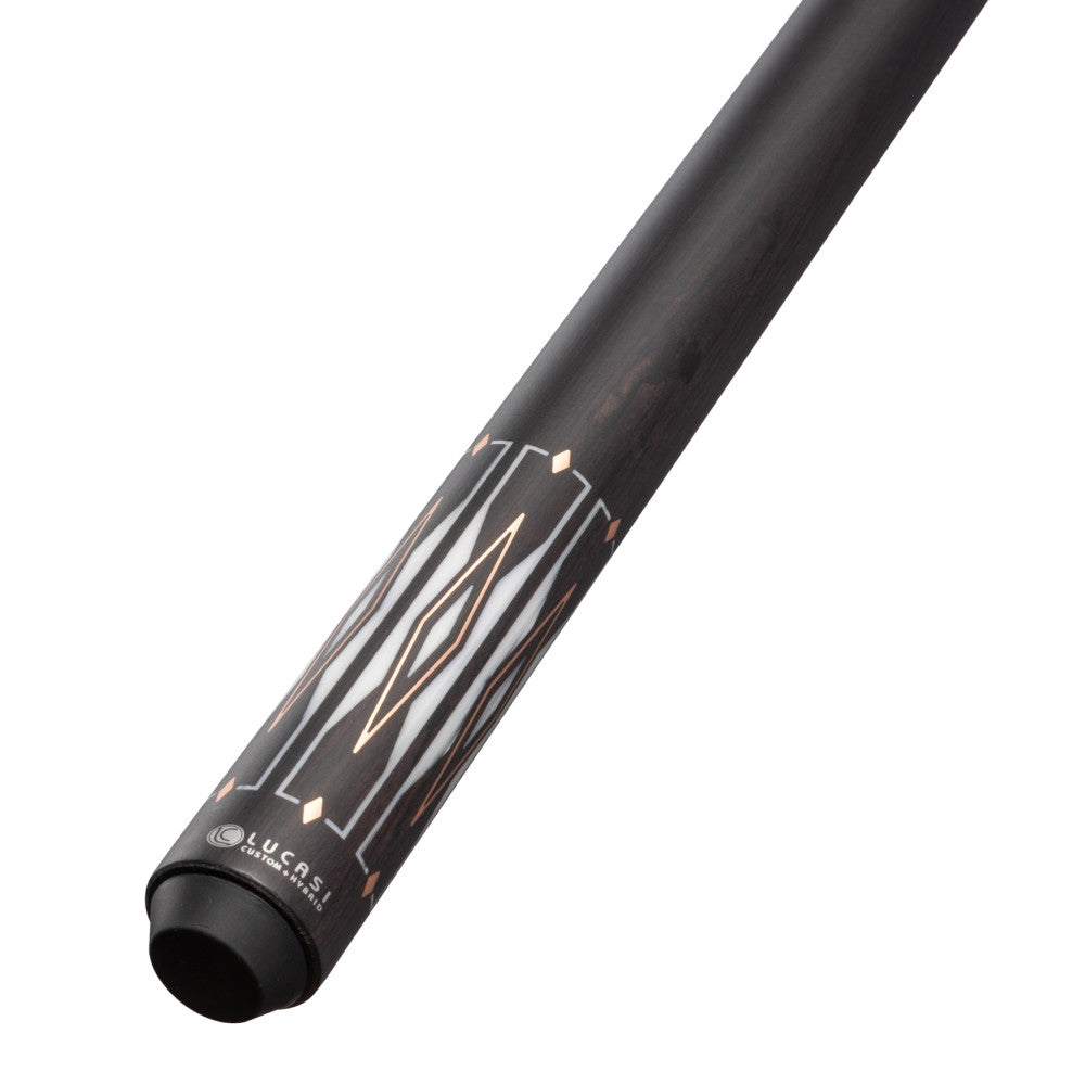 Lucasi Hybrid Matte Charcoal/Imitation Bone & Rose Gold Inlays Cue with Black Wrapless Handle
