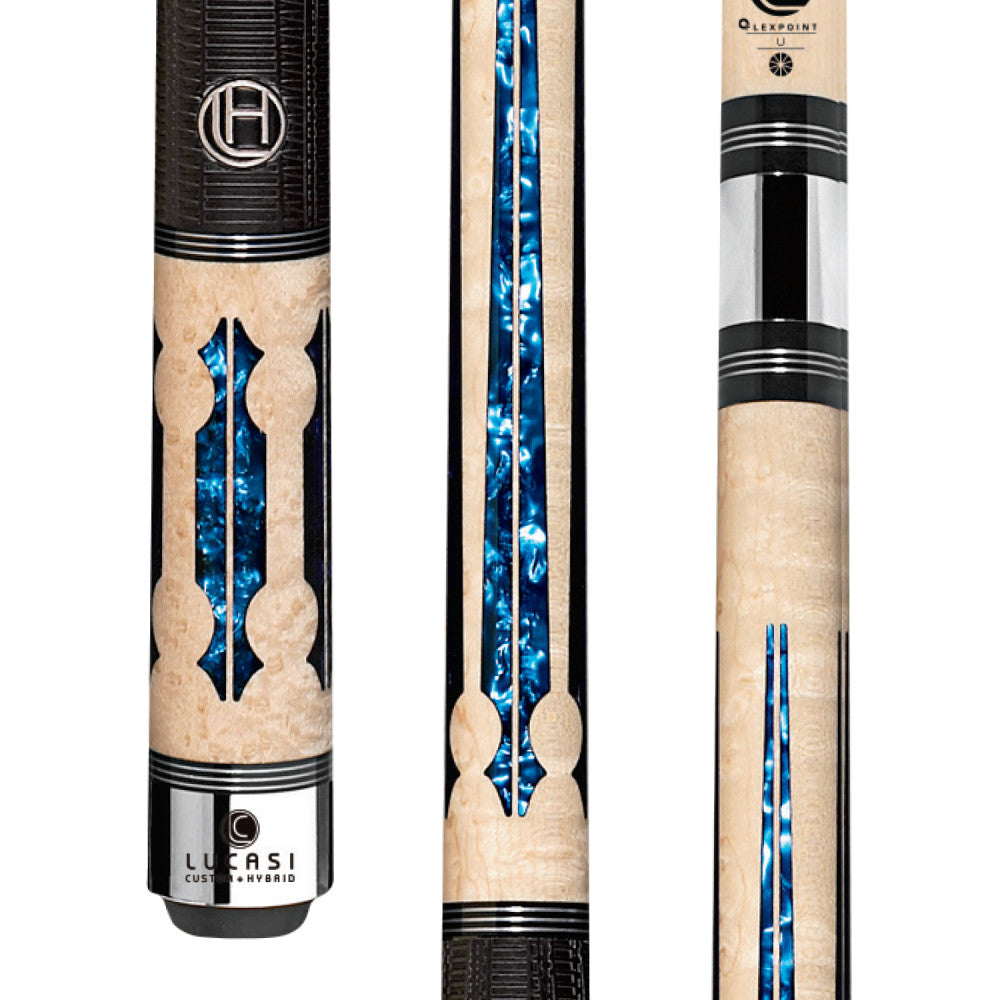 Lucasi Hybrid Natural Birdseye Maple & Blue Crush Cue with Sport G5 Grip