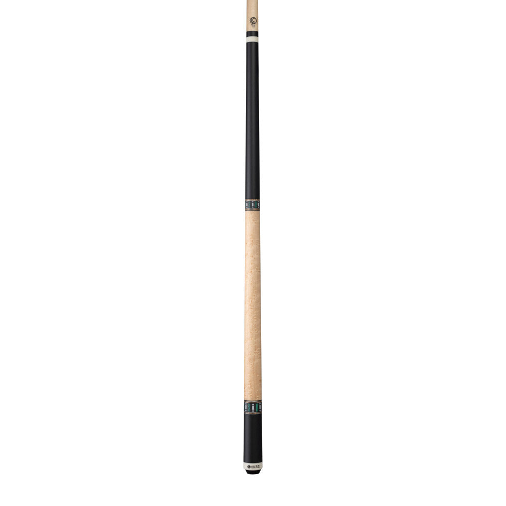 Lucasi LUX61 Pool Cue, Bocote, Malachite & Imt. Bone Inlay Ring, Nat. Brdseye Handle