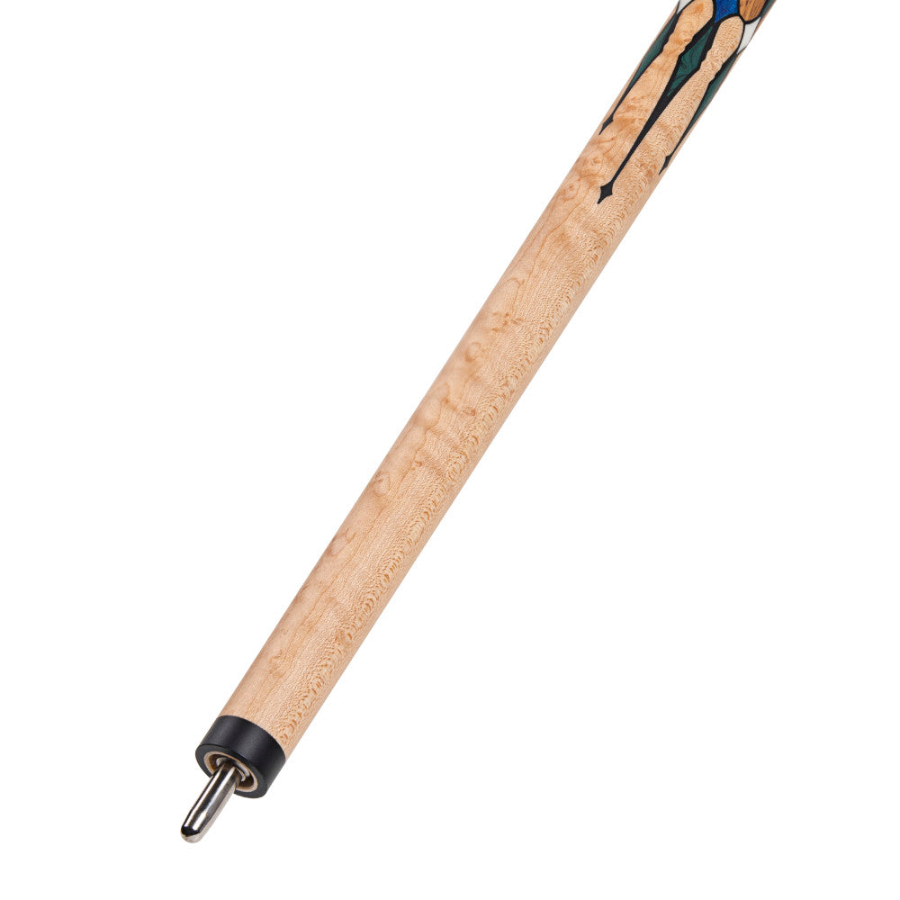 Lucasi LUX64 Pool Cue, Blue stained Maple & White diamonds, Black & Malachite points, Zebrawood handle