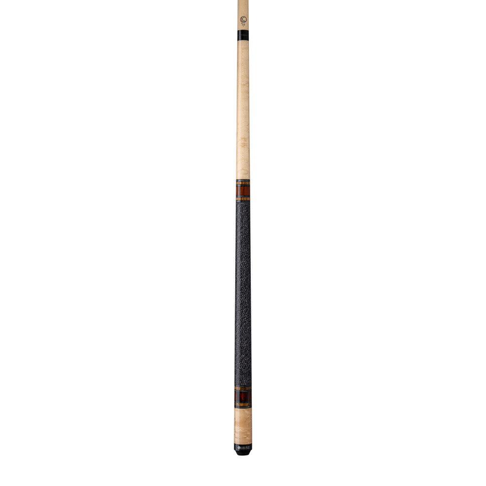 Lucasi LUX65 Pool Cue, Custom Grey Poly, Bocote & Cocobolo ring, Black/White Linen Wrap