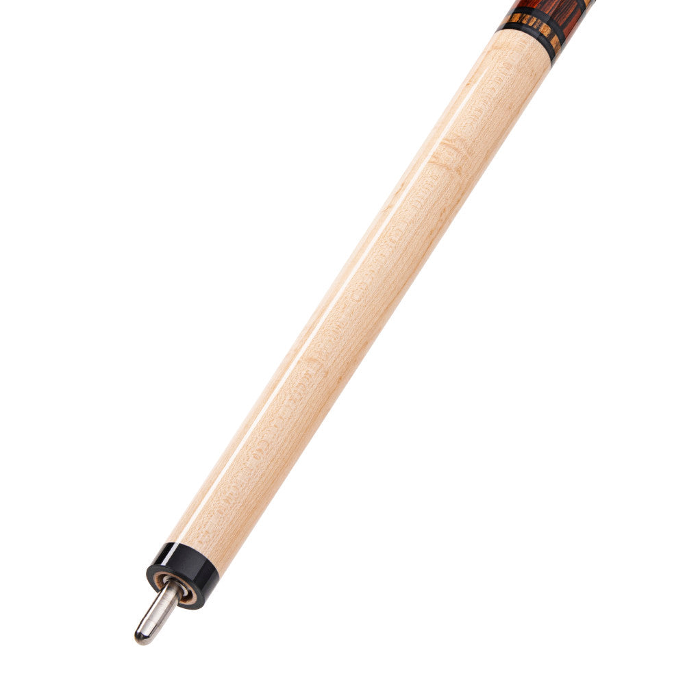 Lucasi LUX65 Pool Cue, Custom Grey Poly, Bocote & Cocobolo ring, Black/White Linen Wrap