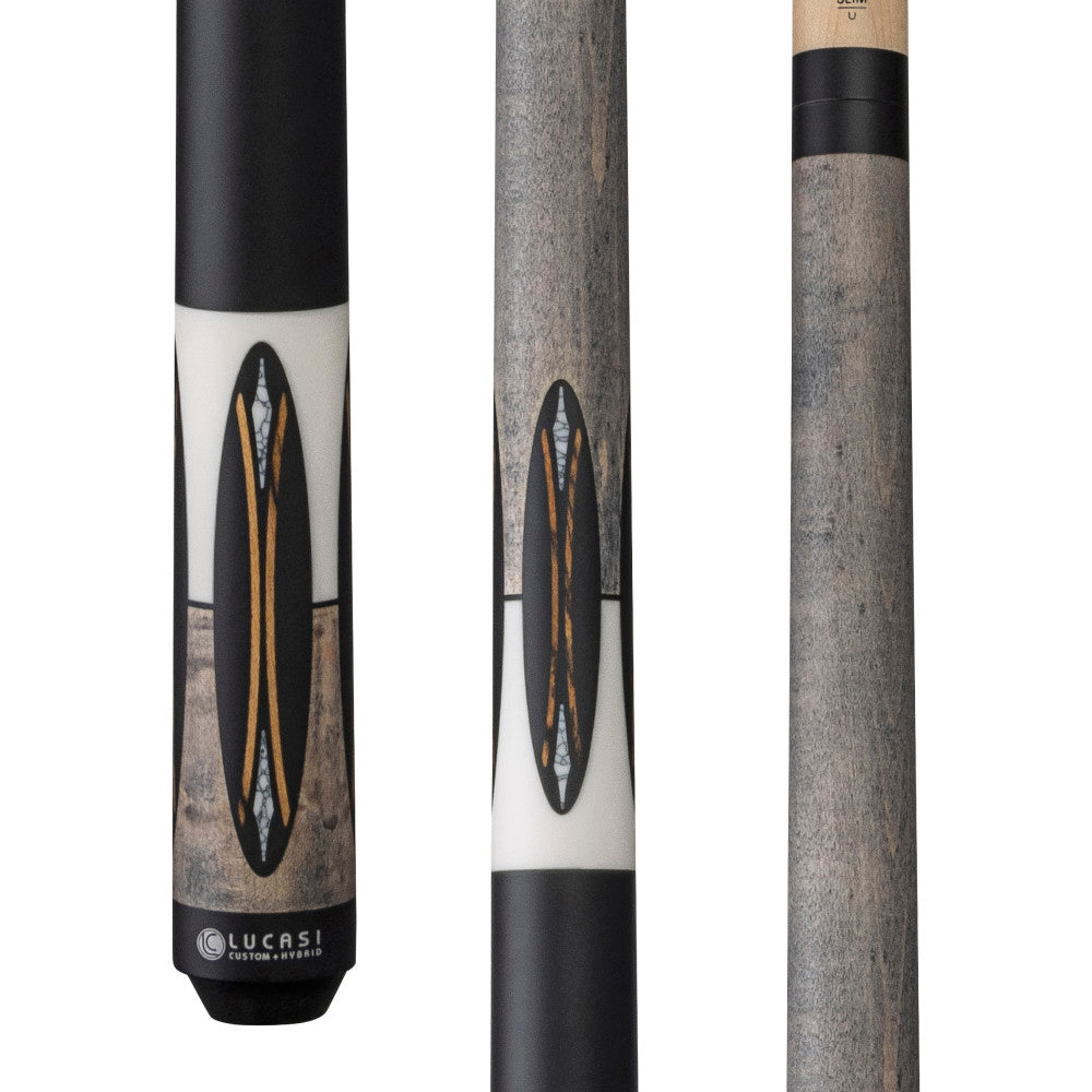Lucasi LUX66 Pool Cue, Black Oval w/Bocote & White Recon Inlays, Matte Blk Wrapless Handle