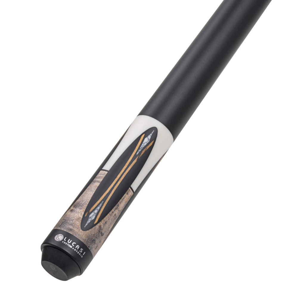 Lucasi LUX66 Pool Cue, Black Oval w/Bocote & White Recon Inlays, Matte Blk Wrapless Handle
