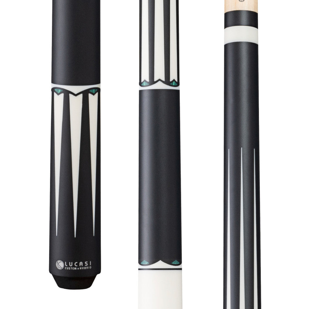 Lucasi LUX67 Pool Cue, Custom White w/Malachite Inlay rings, Black/White Wrapless Handle