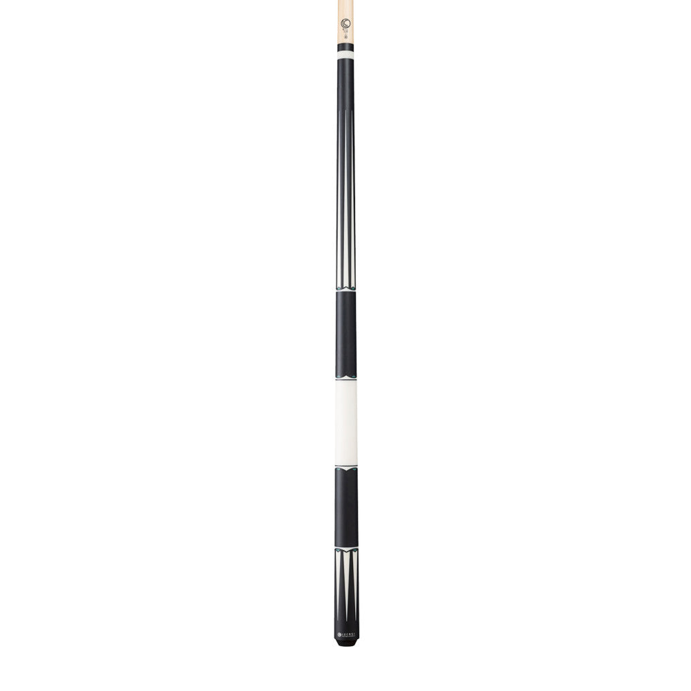 Lucasi LUX67 Pool Cue, Custom White w/Malachite Inlay rings, Black/White Wrapless Handle