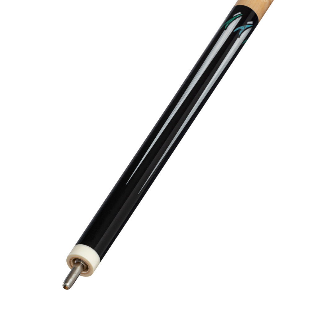 Lucasi LUX68 Pool Cue, Midnight Black with imitation bone inlay points, Natural Birdseye Maple wrapless handle