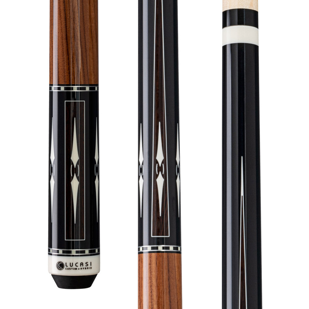 Lucasi LUX70 Pool Cue, White and Black Palm floating Points, Rosewood handle
