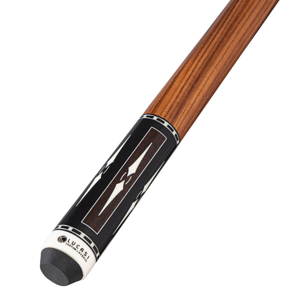 Lucasi LUX70 Pool Cue, White and Black Palm floating Points, Rosewood handle