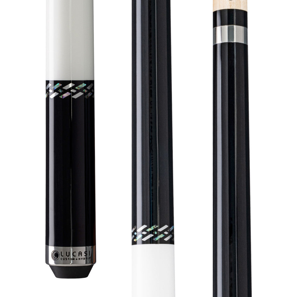 Lucasi LUX71 Pool Cue, Midnight Black Cue, White Wrapless Handle