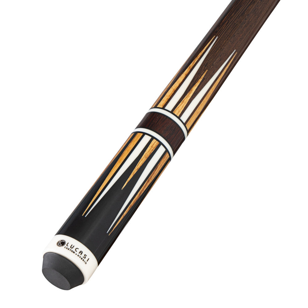 Lucasi LUX72 Pool Cue, White & Zebrawood Inlay, Black Palm handle