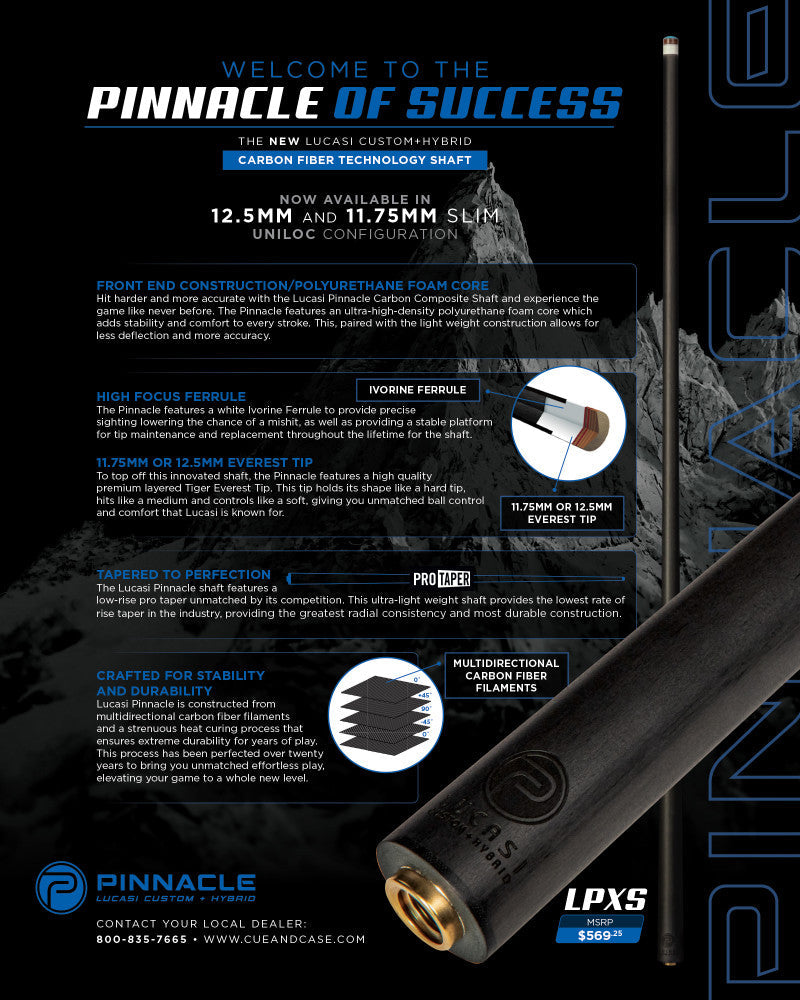 12.5mm Lucasi® Pinnacle Fiber Carbon Composite Shaft, Uni-loc®