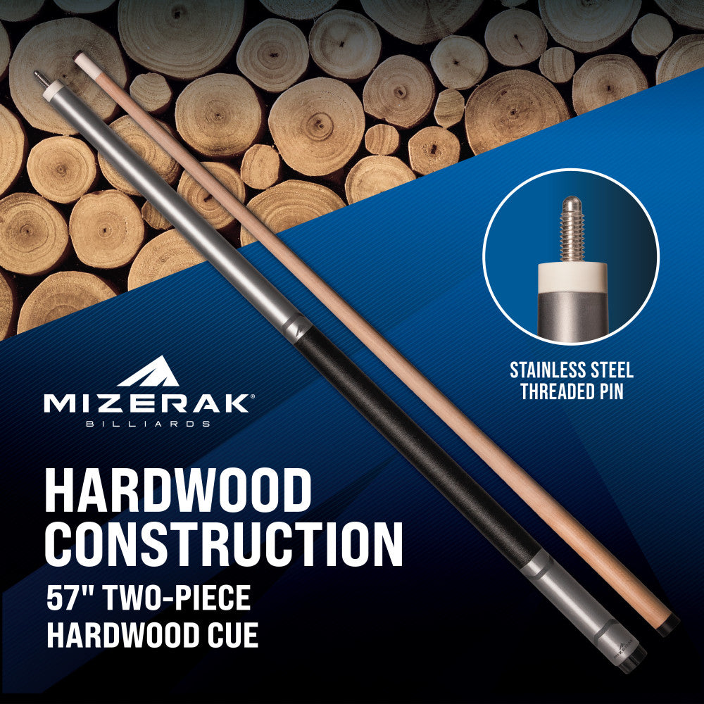 57” Two-Piece Hardwood Cue, Grey