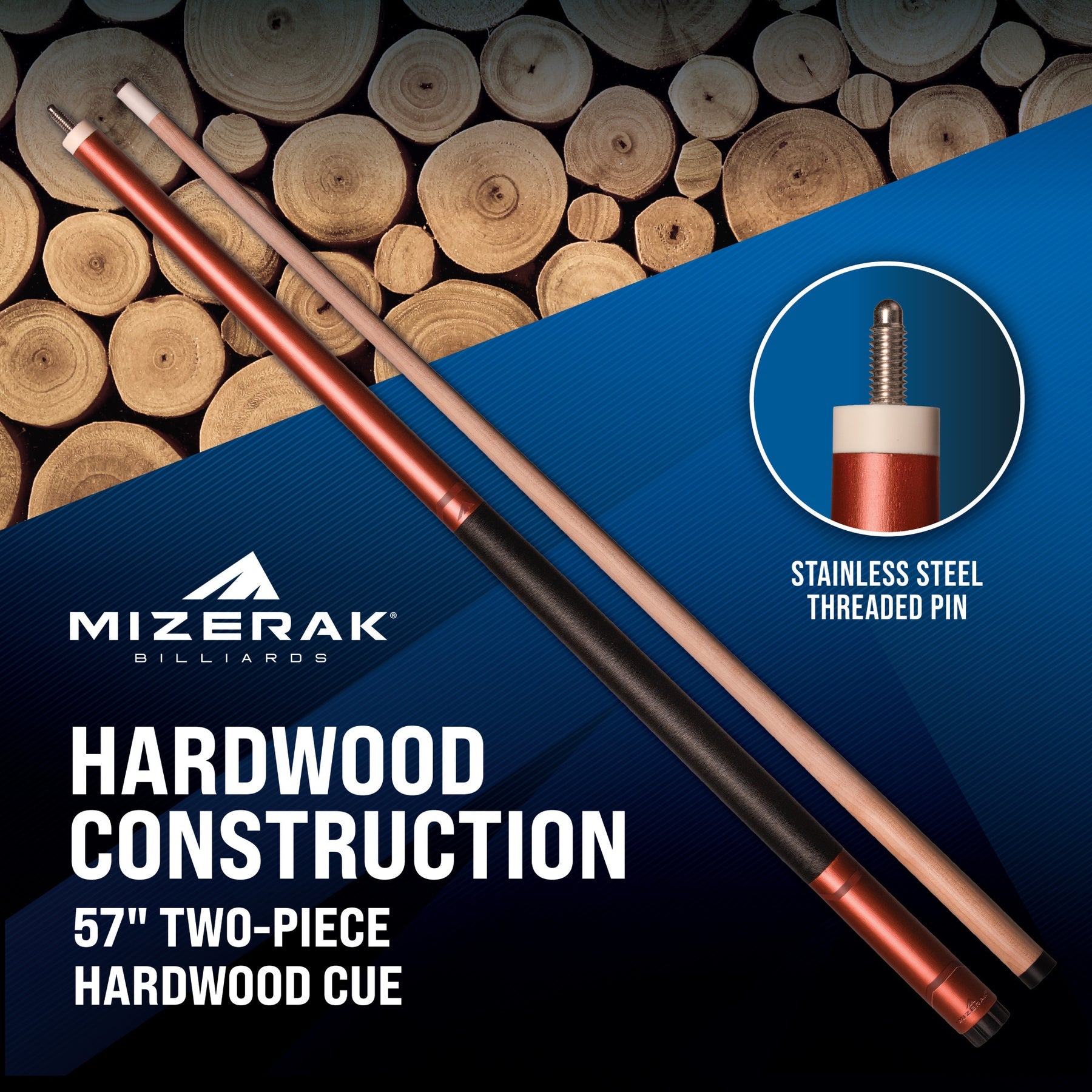 57” Two-Piece Hardwood Cue, Red