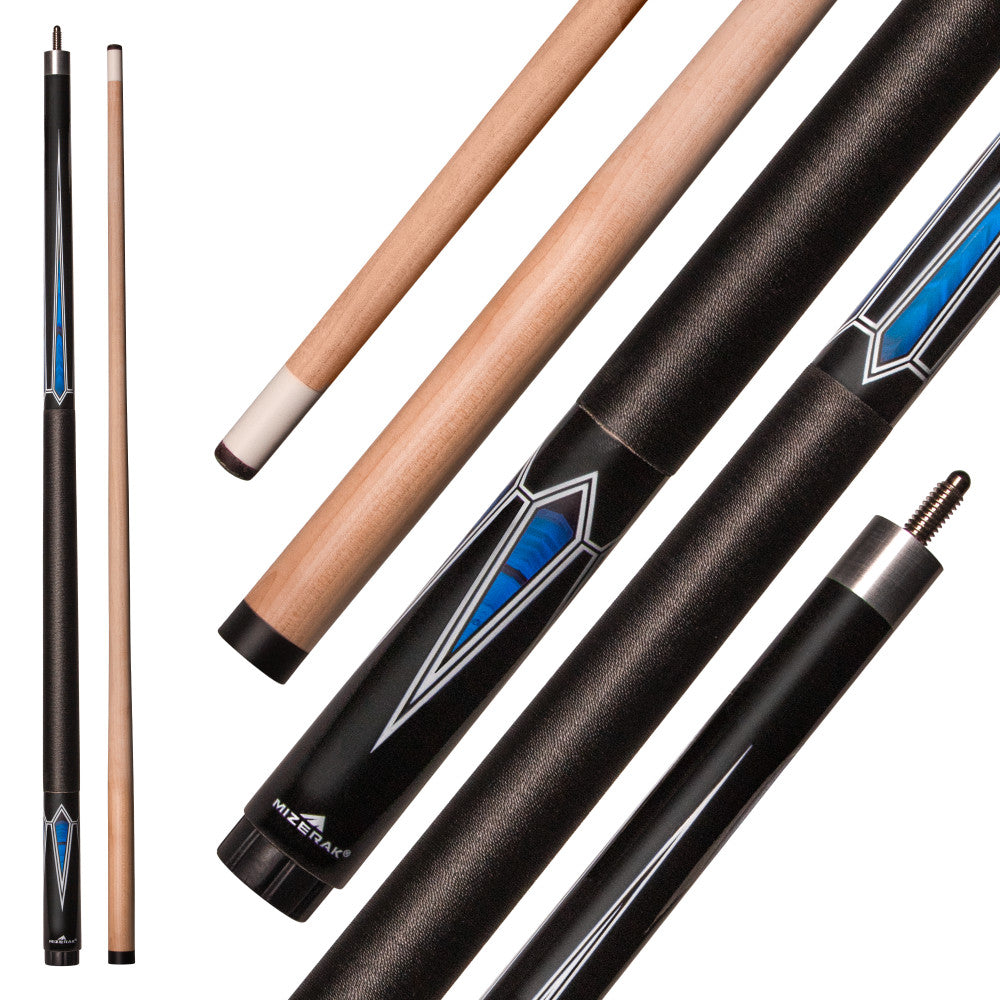 57” Deluxe Two-Piece Hardwood Cue, Black W Blue Accent
