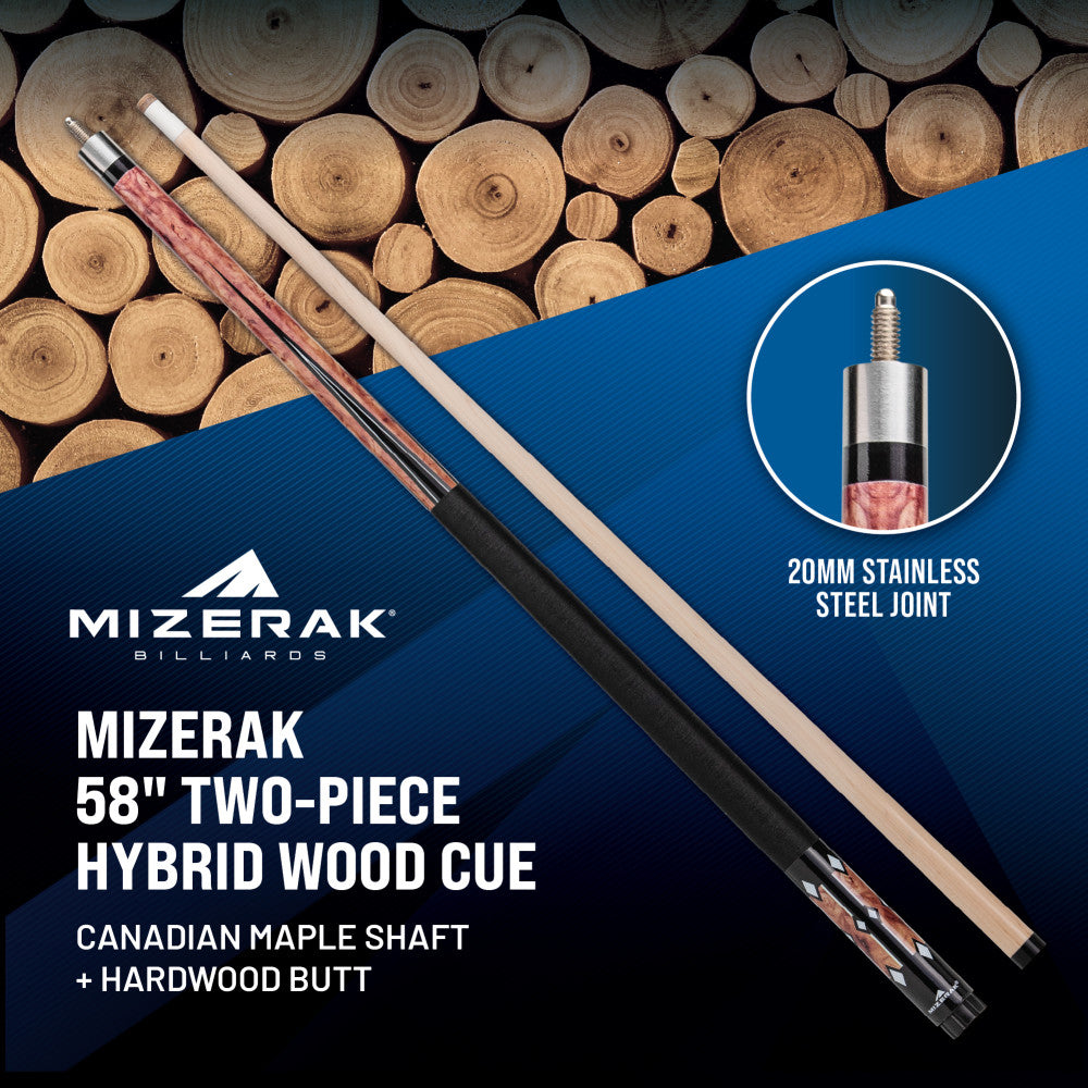 58” Two-Piece Hybrid Wood Cue, Brown