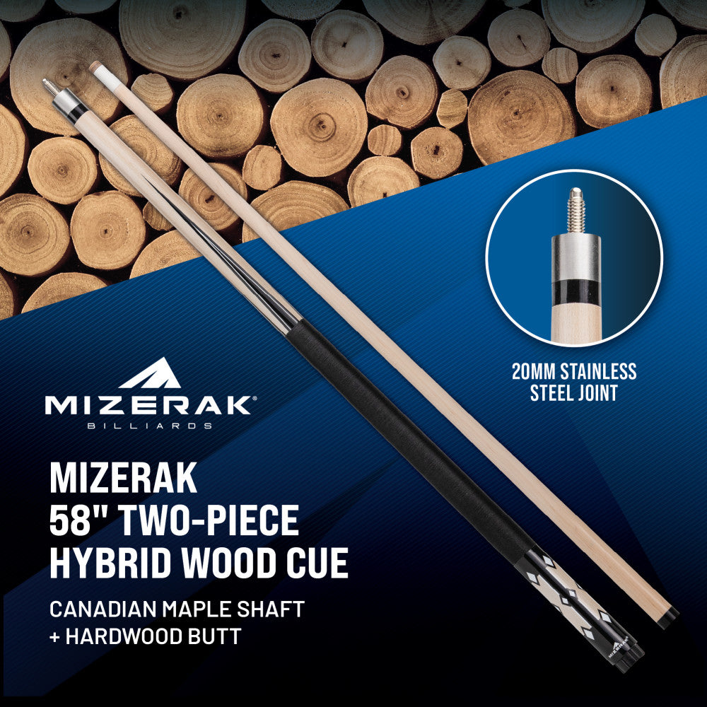 58” Two-Piece Hybrid Wood Cue, Tan